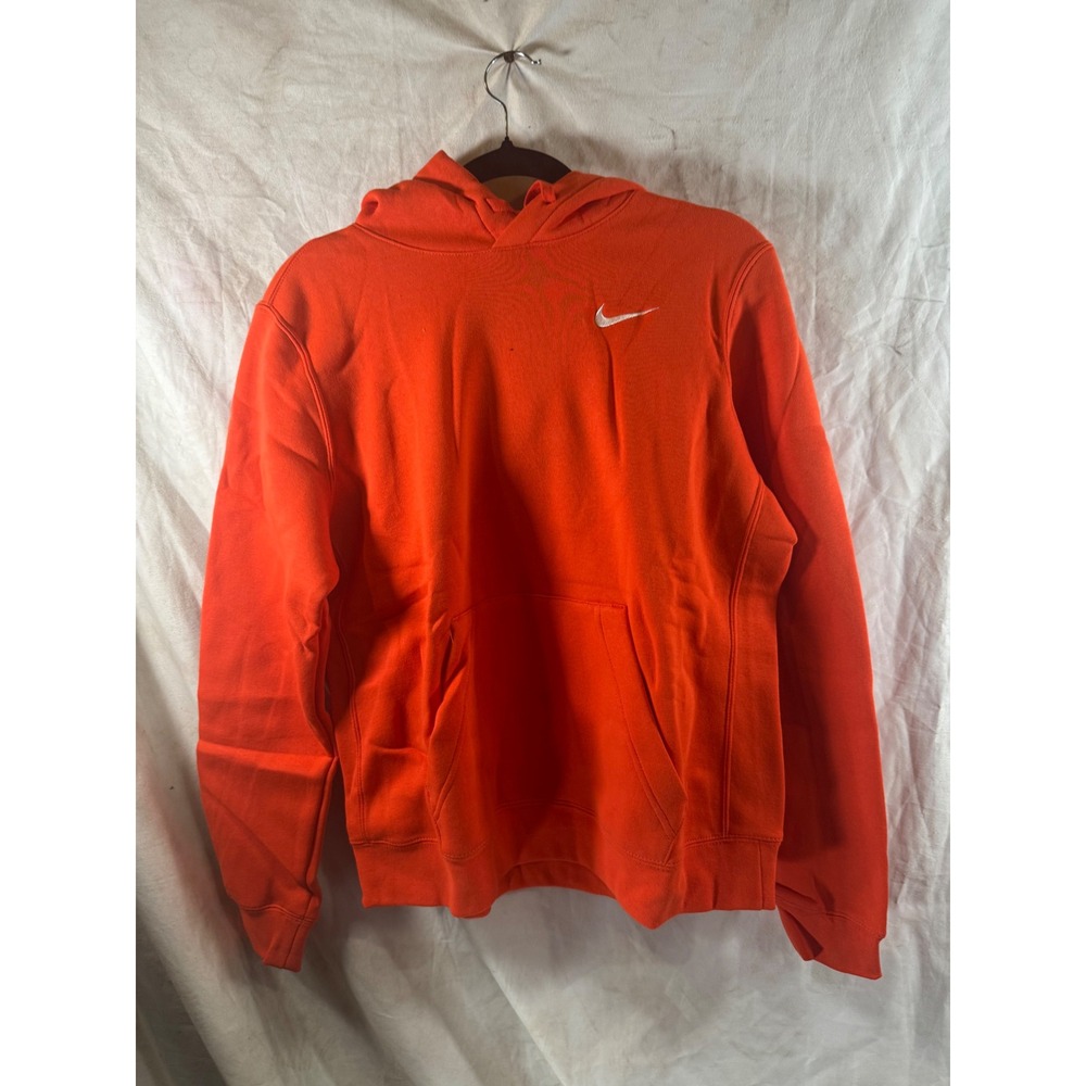 Nike Sportswear Essential Womens Fleece Hoodie Orange Swoosh Pullover Large NEW